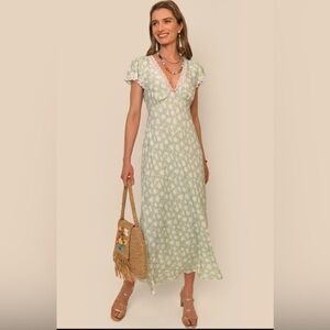 ✨ LIKE NEW RIXO Clarice Satin Midi Dress in Daisy Green ✨